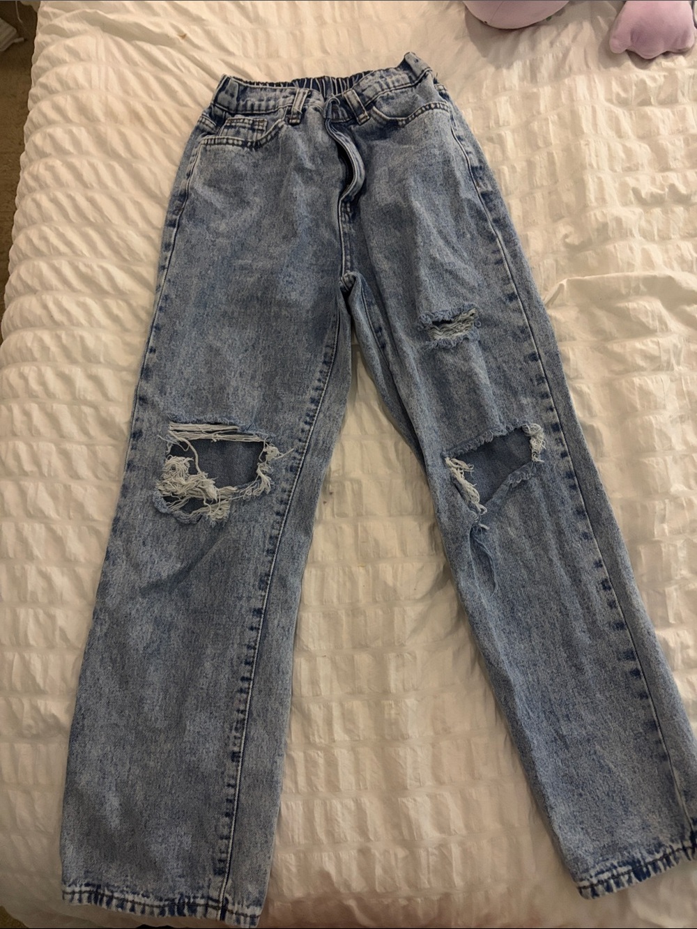 SHEIN Light Blue Distressed Kids Jeans